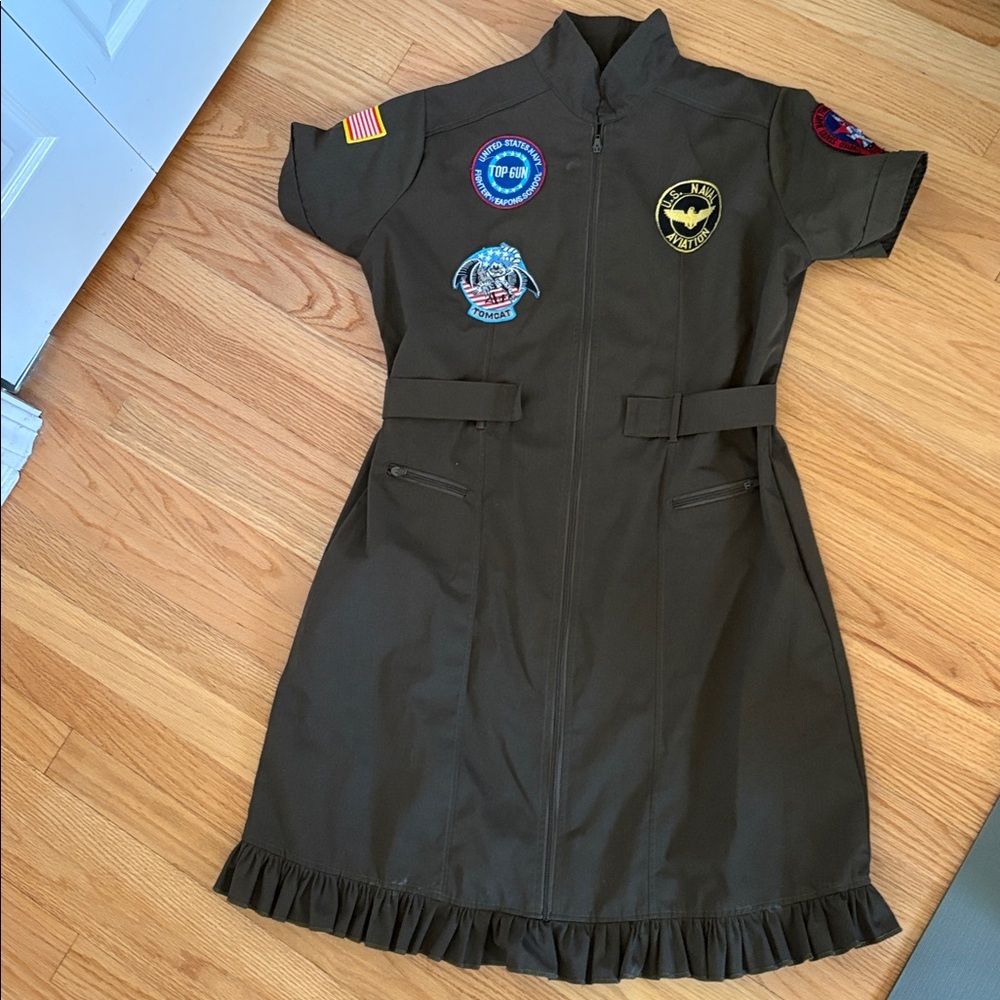 Olive Green Military-Inspired Dress Top Gun - Picture 4 of 13